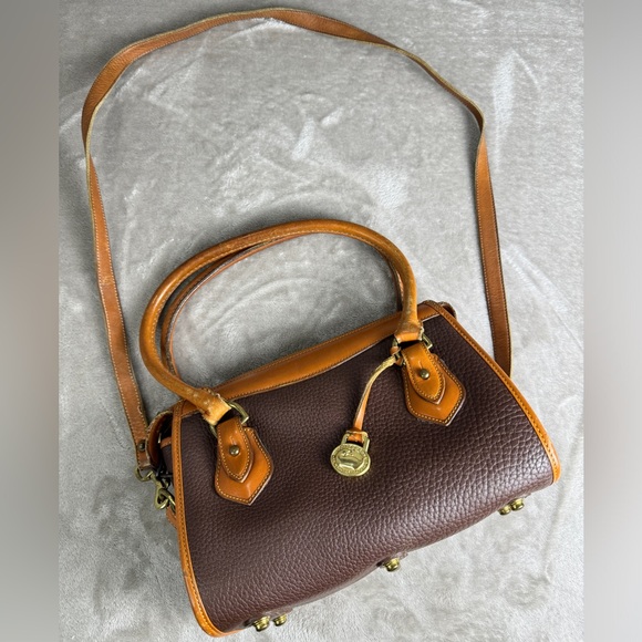 Vintage Dooney & Bourke Bag Purse Brown Tan All Weather Leather Boston Satchel - Picture 3 of 14